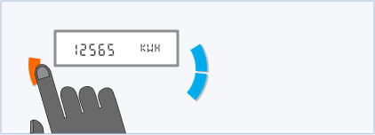 smart electricity meter: 1 orange button 2 blue buttons