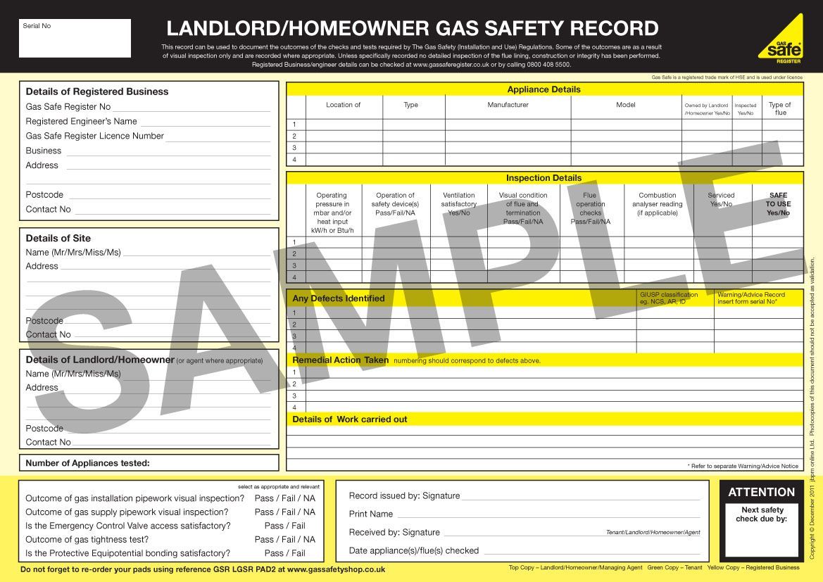 An example of what a Gas Safety Certificate looks like.